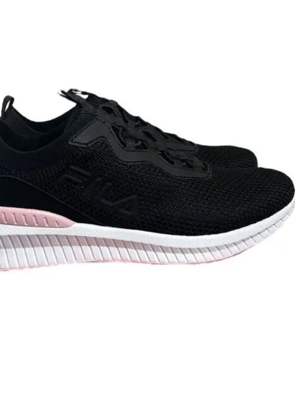 FILA Running Shoes Sneakers Woman’s Size 8.5 Slip On Black Pink Speedboat Knit